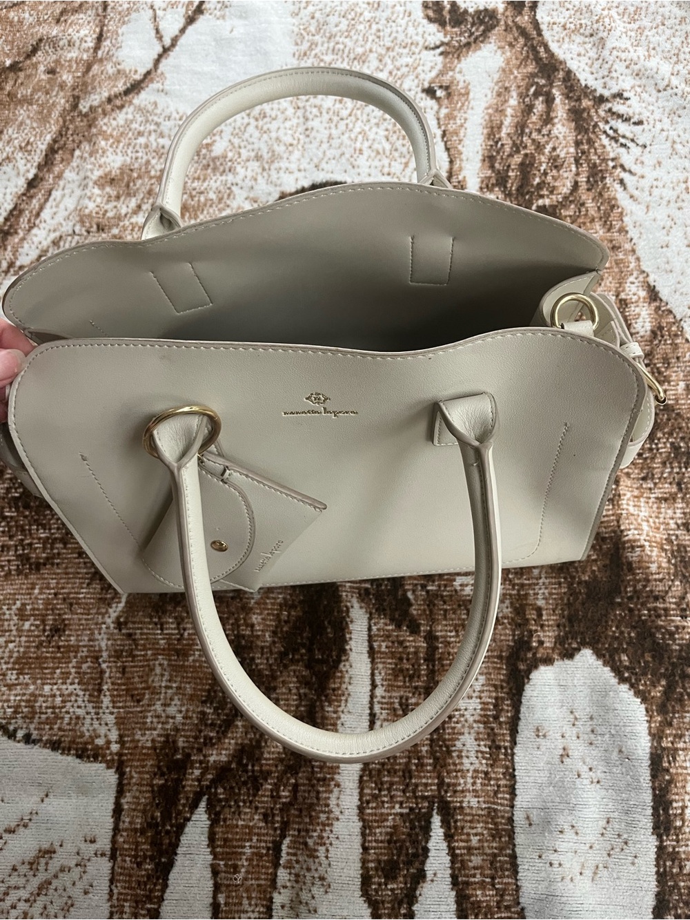 Cream Structured Top-Handle Tote